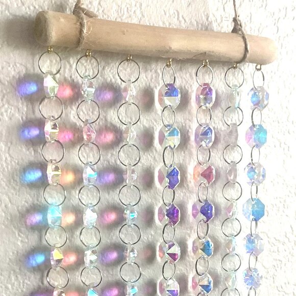 23" 7 Dangling Strands AB Crystal Prisms Suncatcher Curtain Sun Hangng New - Picture 3 of 6